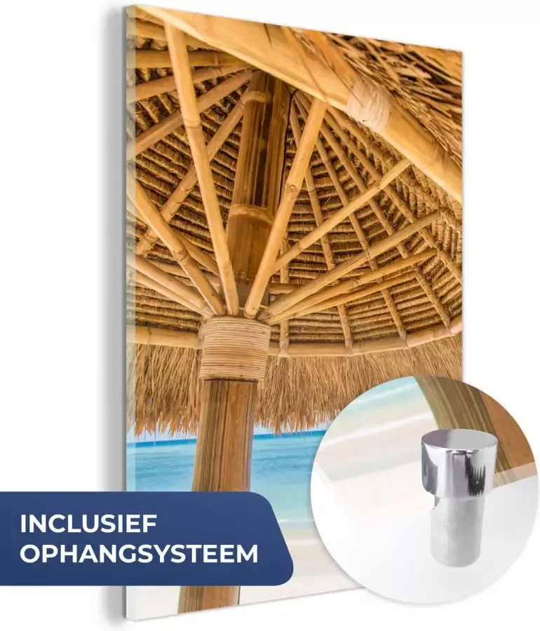 MuchoWow Glasschilderij 90x120 cm Schilderij acrylglas Parasol Strand Zee Tropisch Foto op glas Schilderijen - Foto 2