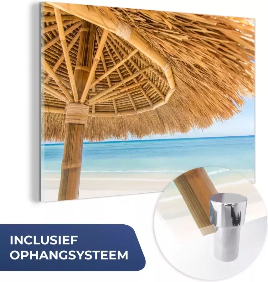 MuchoWow Glasschilderij 90x60 cm Schilderij glas Parasol Strand Zee Tropisch Foto op acrylglas Schilderijen - Foto 2