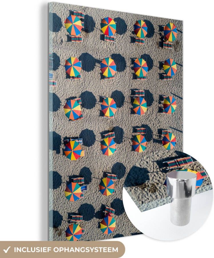 MuchoWow Glasschilderij 90x120 cm Schilderij acrylglas Parasol Strand Zomer Foto op glas Schilderijen