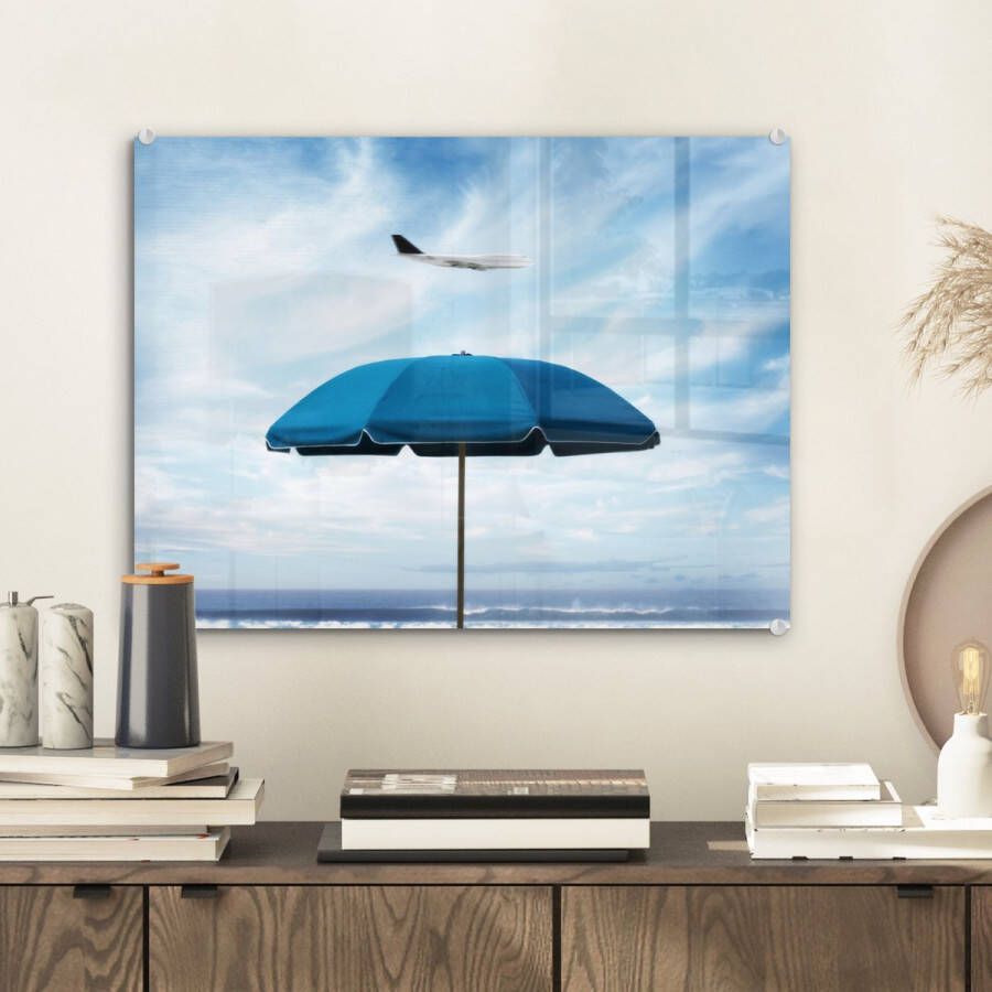 MuchoWow Glasschilderij Parasol Wolken Blauw 40x30 cm Acrylglas Schilderijen Foto op Glas