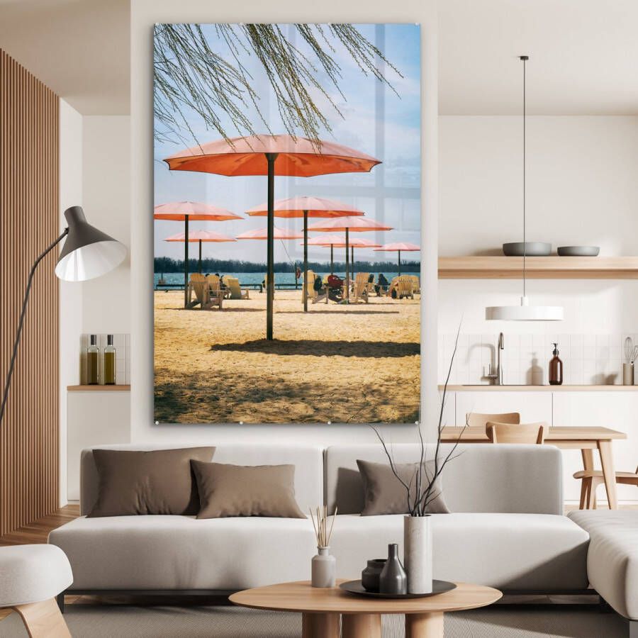 MuchoWow Glasschilderij Parasols op Sugar Beach 100x150 cm Acrylglas Schilderijen Foto op Glas