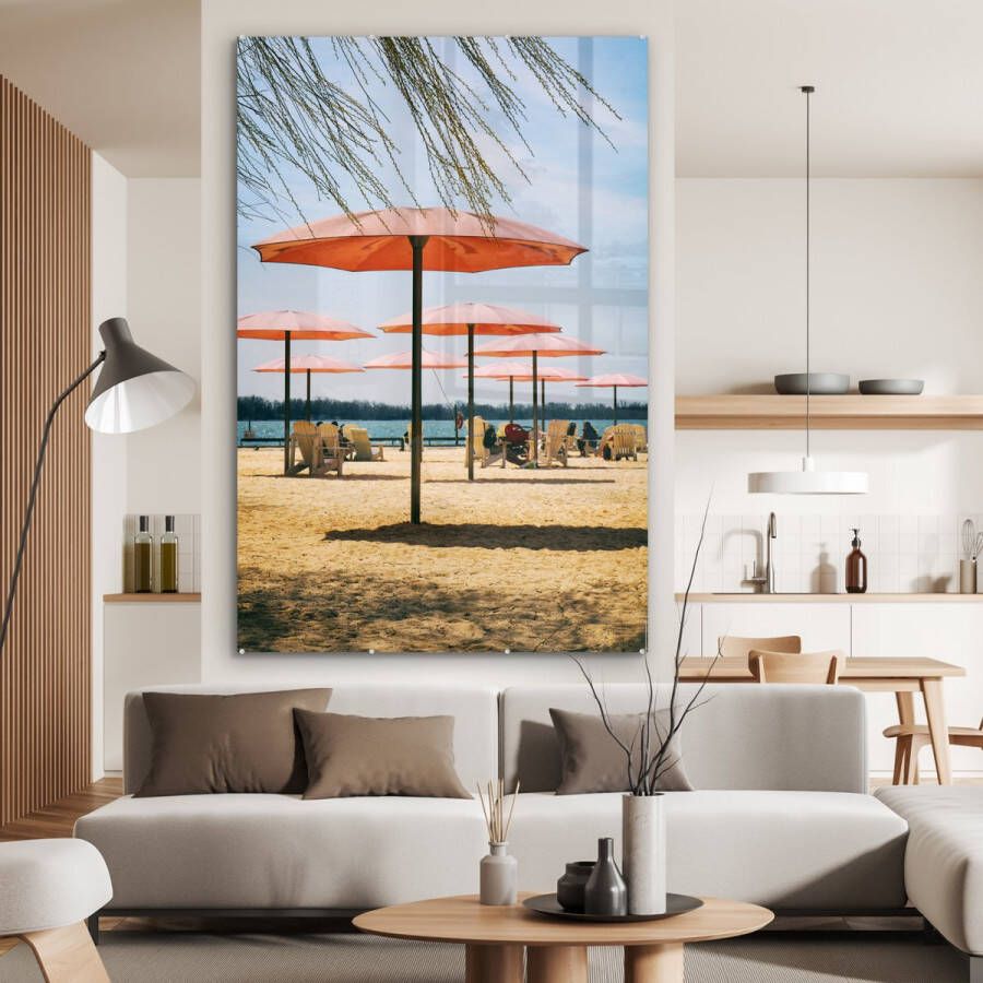 MuchoWow Glasschilderij 100x150 cm Schilderij glas Parasols op Sugar Beach Foto op acrylglas Schilderijen - Foto 2