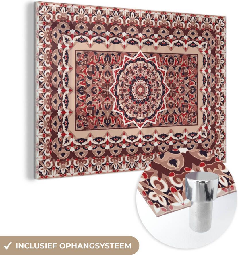 MuchoWow Glasschilderij 30x20 cm Schilderij glas Perzisch Tapijt Vloerkleed Mandala Rood Foto op acrylglas Schilderijen