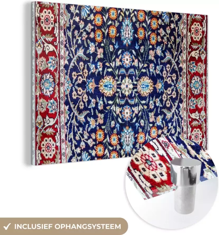 MuchoWow Glasschilderij 180x120 cm Schilderij acrylglas Perzisch Tapijt Vloerkleed Patronen Blauw Foto op glas Schilderijen - Foto 2