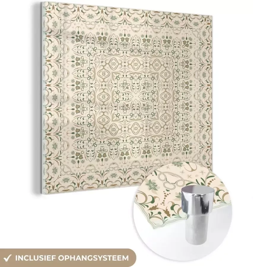 MuchoWow Glasschilderij 20x20 cm Schilderij acrylglas Perzisch Tapijt Vloerkleed Patronen Groen Foto op glas Schilderijen