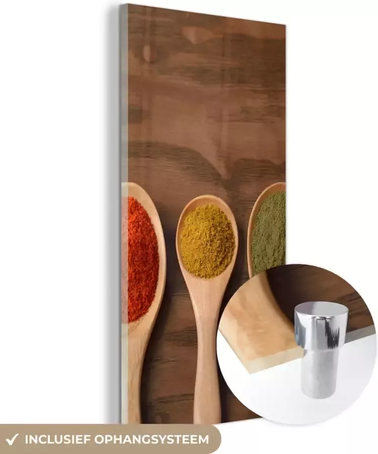MuchoWow Glasschilderij 40x80 cm Schilderij glas Pollepel Kruiden Eten Specerijen Tafel Foto op acrylglas Schilderijen - Foto 2