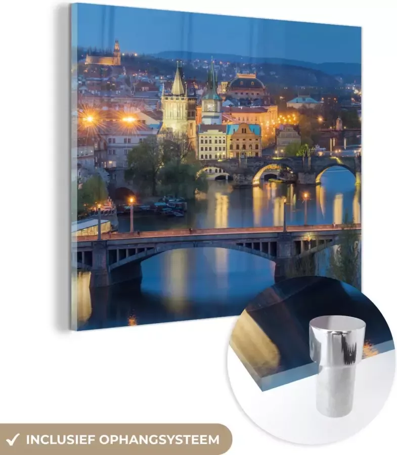 MuchoWow Glasschilderij 90x90 cm Schilderij acrylglas Praag Lamp Architectuur Foto op glas Schilderijen - Foto 2