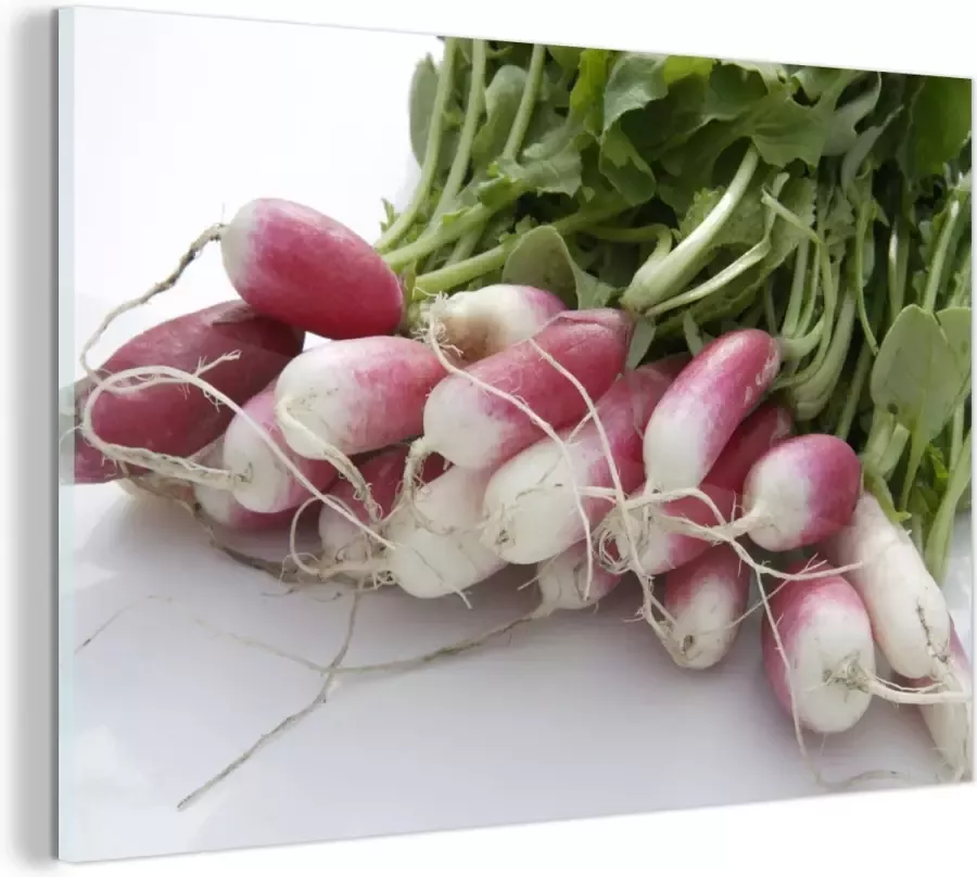 MuchoWow Glasschilderij 60x40 cm Schilderij glas Radijsjes op een witte tafel Foto op acrylglas Schilderijen - Foto 2