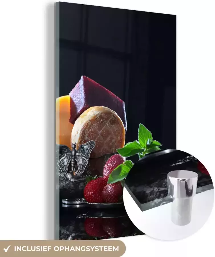 MuchoWow Glasschilderij 120x180 cm Schilderij glas Rustiek Fruit Kaas Tafel Stilleven Foto op acrylglas Schilderijen - Foto 2
