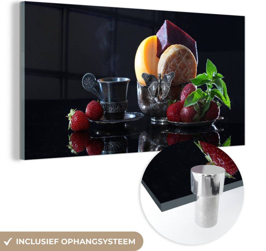MuchoWow Glasschilderij 120x60 cm Schilderij acrylglas Rustiek Fruit Kaas Tafel Stilleven Foto op glas Schilderijen