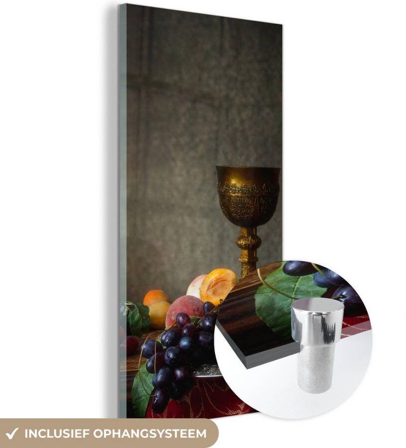 MuchoWow Glasschilderij 20x40 cm Schilderij acrylglas Rustiek Tafel Fruit Stilleven Beker Foto op glas Schilderijen - Foto 2