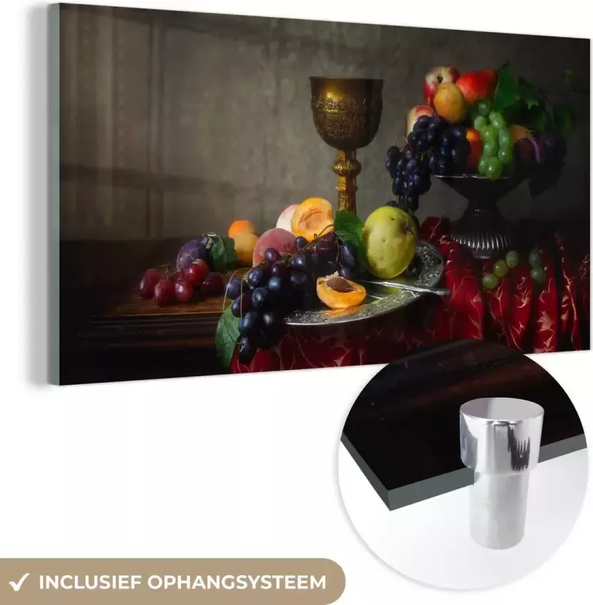 MuchoWow Glasschilderij Rustiek Tafel Fruit Stilleven Beker 40x20 cm Acrylglas Schilderijen Foto op Glas