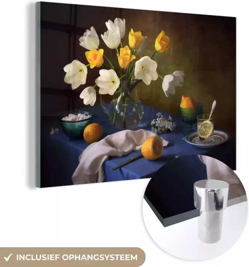 MuchoWow Glasschilderij 120x80 cm Schilderij acrylglas Stilleven Kleuren Tafel Foto op glas Schilderijen