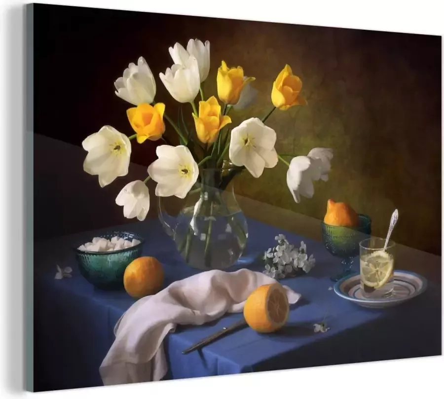 MuchoWow Glasschilderij Stilleven Kleuren Tafel 30x20 cm Acrylglas Schilderijen Foto op Glas