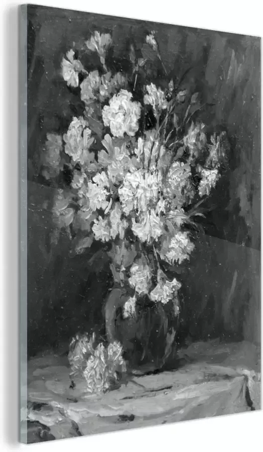 MuchoWow Glasschilderij Stilleven van bloemen op een tafel zwart wit 120x160 cm Acrylglas Schilderijen Foto op Glas
