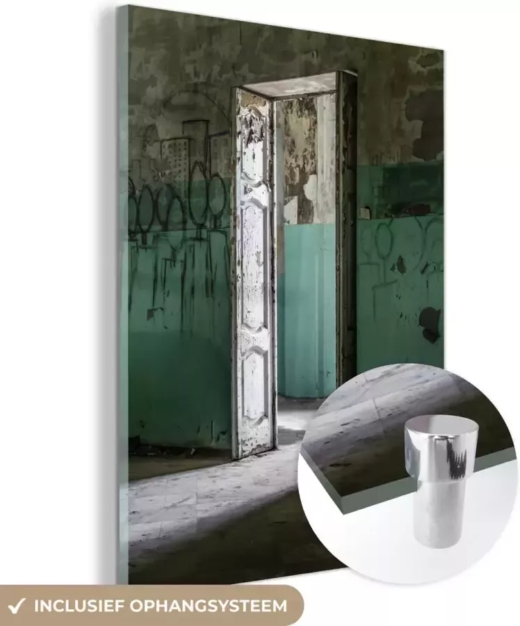 MuchoWow Glasschilderij 30x40 cm Schilderij glas Stoel Steen Deur Architectuur Foto op acrylglas Schilderijen - Foto 4