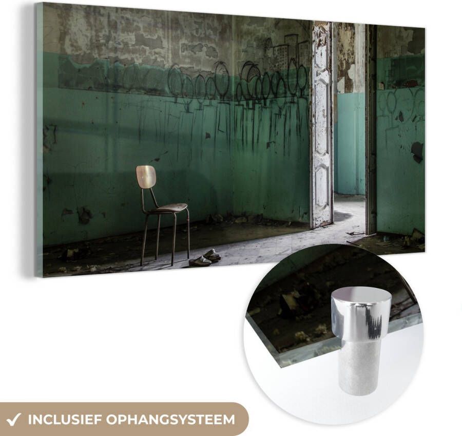 MuchoWow Glasschilderij 30x40 cm Schilderij glas Stoel Steen Deur Architectuur Foto op acrylglas Schilderijen - Foto 2