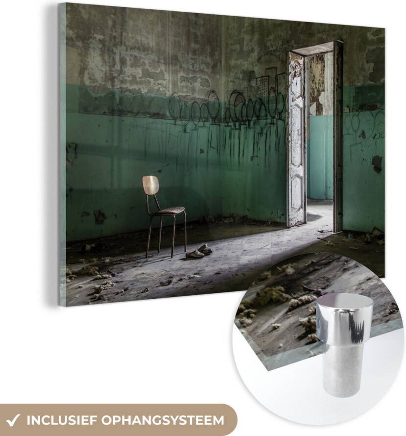 MuchoWow Glasschilderij 30x40 cm Schilderij glas Stoel Steen Deur Architectuur Foto op acrylglas Schilderijen - Foto 3