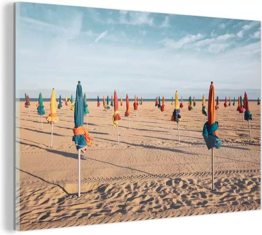 MuchoWow Glasschilderij 30x20 cm Schilderij acrylglas Strand Frans Parasol Foto op glas Schilderijen - Foto 2