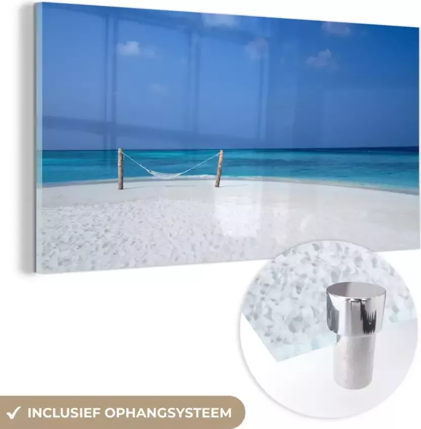 MuchoWow Glasschilderij Strand Hangmat Lucht 120x60 cm Acrylglas Schilderijen Foto op Glas