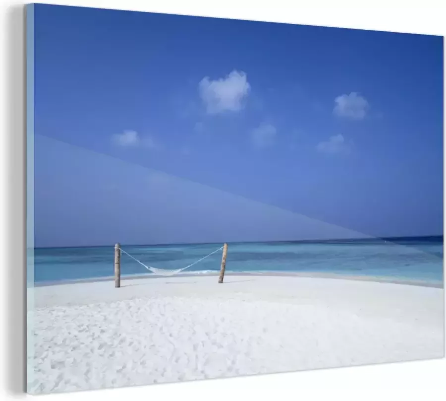 MuchoWow Glasschilderij 90x60 cm Schilderij acrylglas Strand Hangmat Lucht Foto op glas Schilderijen - Foto 2