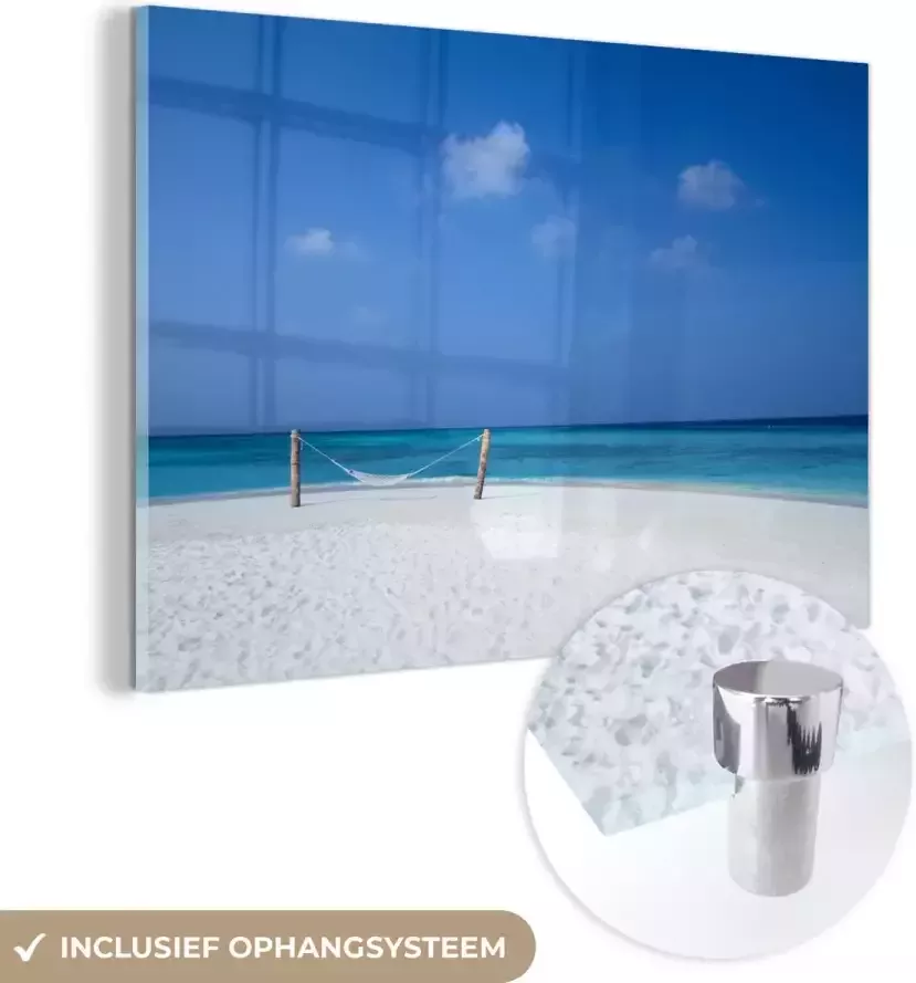 MuchoWow Glasschilderij 90x60 cm Schilderij acrylglas Strand Hangmat Lucht Foto op glas Schilderijen
