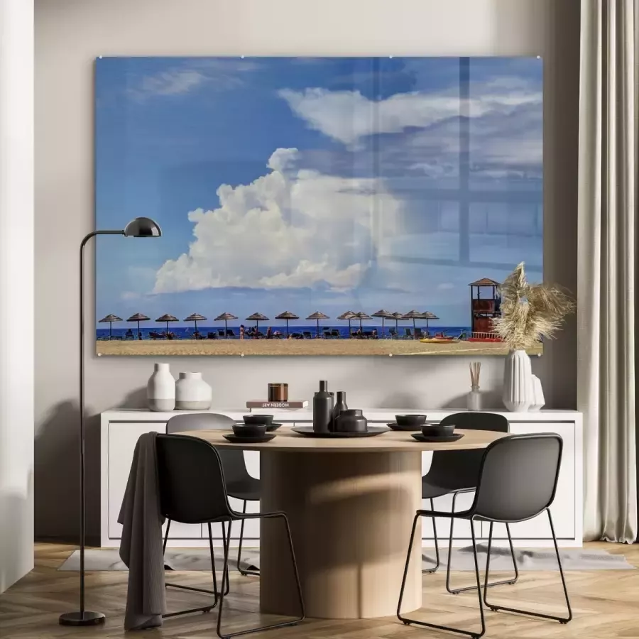 MuchoWow Glasschilderij 150x100 cm Schilderij acrylglas Strand Italië Parasol Foto op glas Schilderijen - Foto 2