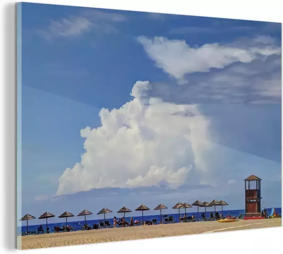 MuchoWow Glasschilderij 30x20 cm Schilderij acrylglas Strand Italië Parasol Foto op glas Schilderijen - Foto 2