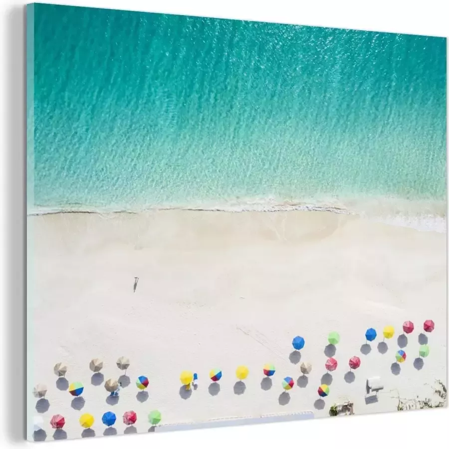 MuchoWow Glasschilderij Strand Parasols Kleuren 120x90 cm Acrylglas Schilderijen Foto op Glas