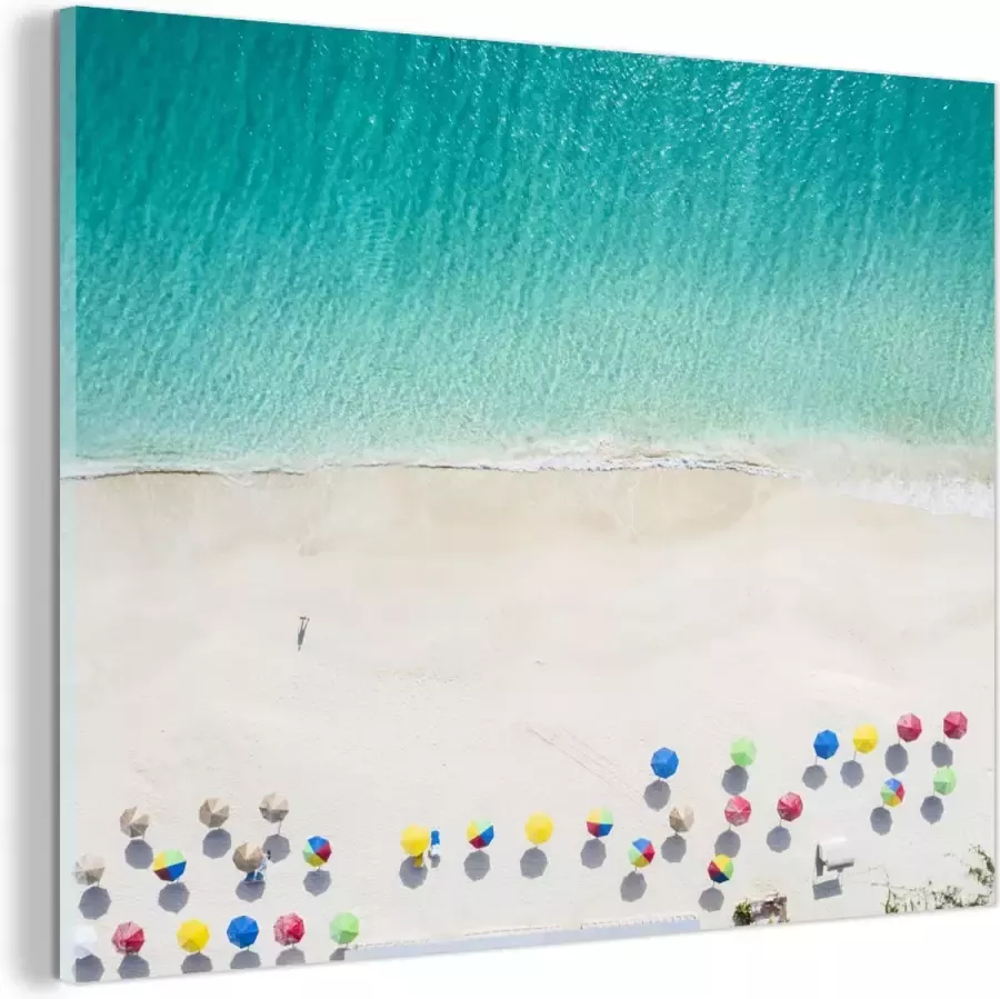 MuchoWow Glasschilderij Strand Parasols Kleuren 160x120 cm Acrylglas Schilderijen Foto op Glas