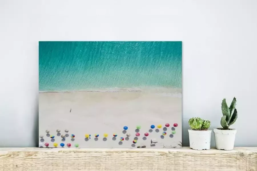 MuchoWow Glasschilderij Strand Parasols Kleuren 40x30 cm Acrylglas Schilderijen Foto op Glas