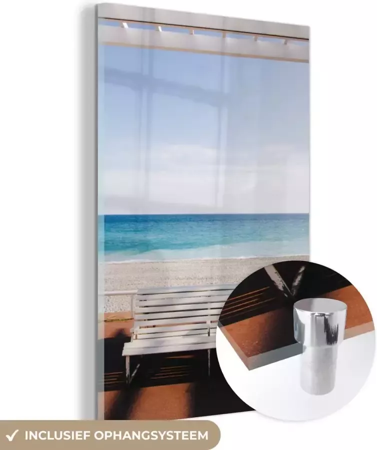 MuchoWow Glasschilderij Strand Zee Bank Wit Schilderij glas 100x150 cm Foto op glas Glazen plaat Wanddecoratie