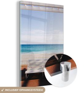 MuchoWow Glasschilderij Strand Zee Bank Wit Schilderij glas 120x180 cm Foto op glas Glazen plaat Wanddecoratie