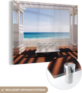 MuchoWow Glasschilderij Strand Zee Bank Wit Schilderij glas 120x90 cm Foto op glas Glazen plaat Wanddecoratie