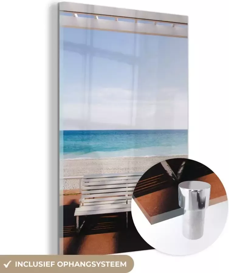 MuchoWow Glasschilderij Strand Zee Bank Wit Schilderij glas 40x60 cm Foto op glas Glazen plaat Wanddecoratie - Foto 2