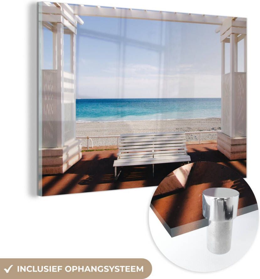 MuchoWow Glasschilderij Strand Zee Bank Wit Schilderij glas 60x40 cm Foto op glas Glazen plaat Wanddecoratie