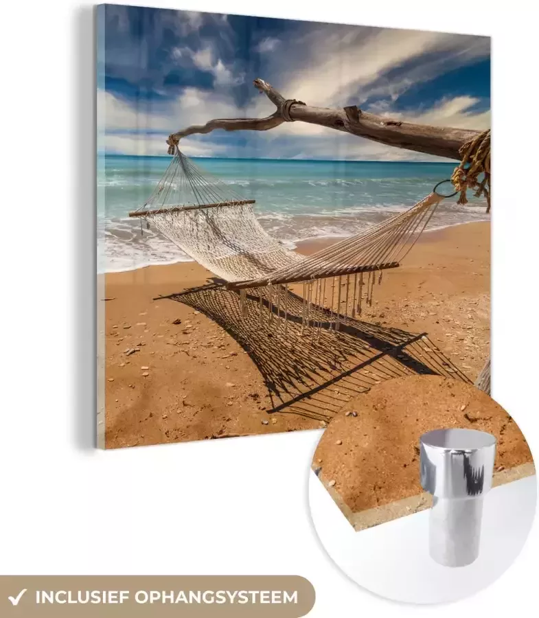 MuchoWow Glasschilderij 20x20 cm Schilderij acrylglas Strand Zee Hangmat Foto op glas Schilderijen - Foto 2