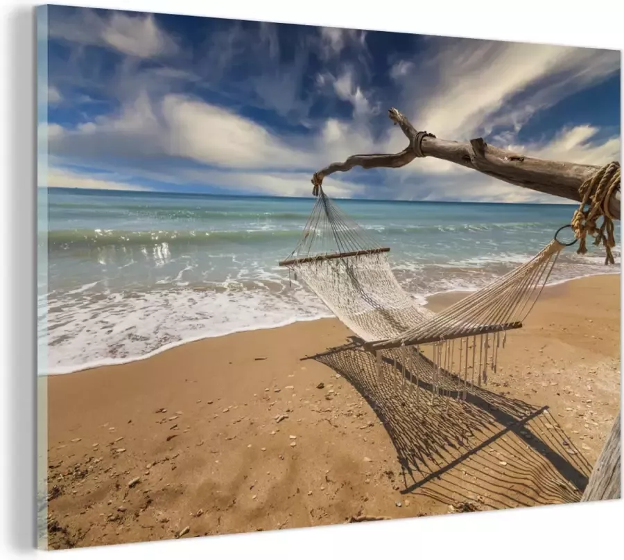 MuchoWow Glasschilderij 60x40 cm Schilderij acrylglas Strand Zee Hangmat Foto op glas Schilderijen - Foto 2