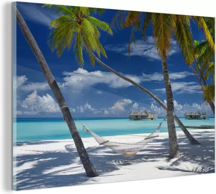 MuchoWow Glasschilderij Strand Zomer Hangmat 120x80 cm Acrylglas Schilderijen Foto op Glas