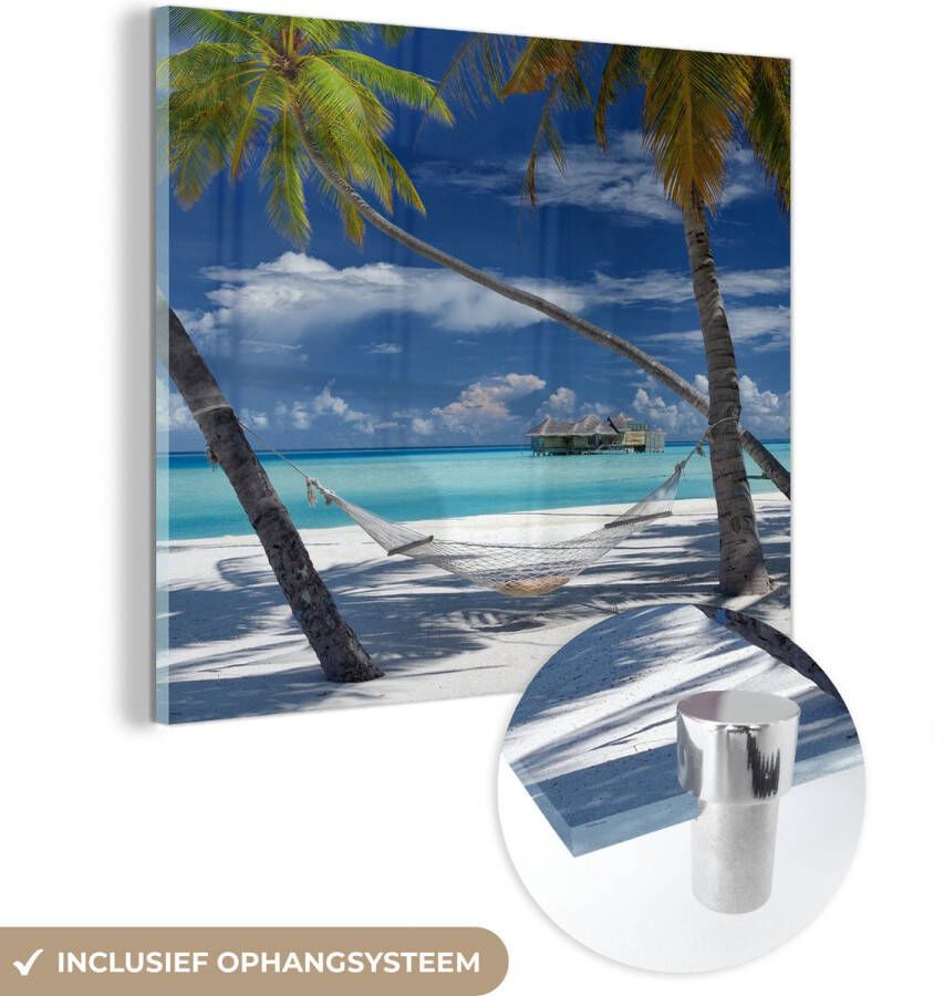 MuchoWow Glasschilderij 20x20 cm Schilderij acrylglas Strand Zomer Hangmat Foto op glas Schilderijen