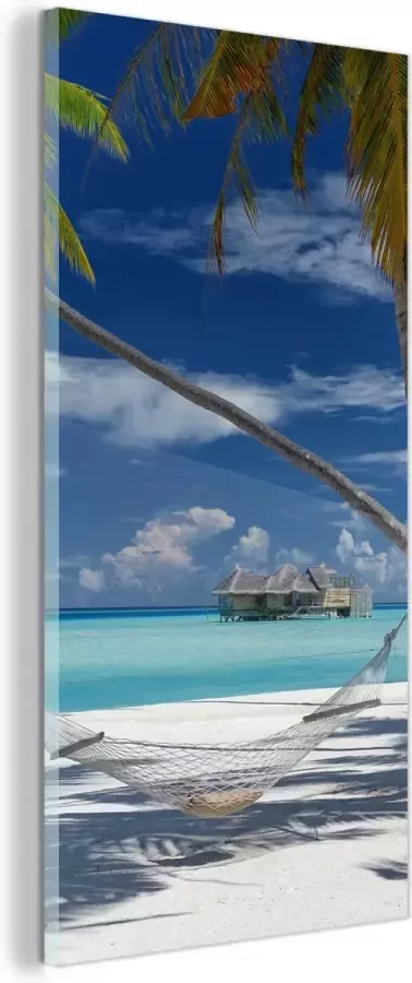 MuchoWow Glasschilderij Strand Zomer Hangmat 20x40 cm Acrylglas Schilderijen Foto op Glas