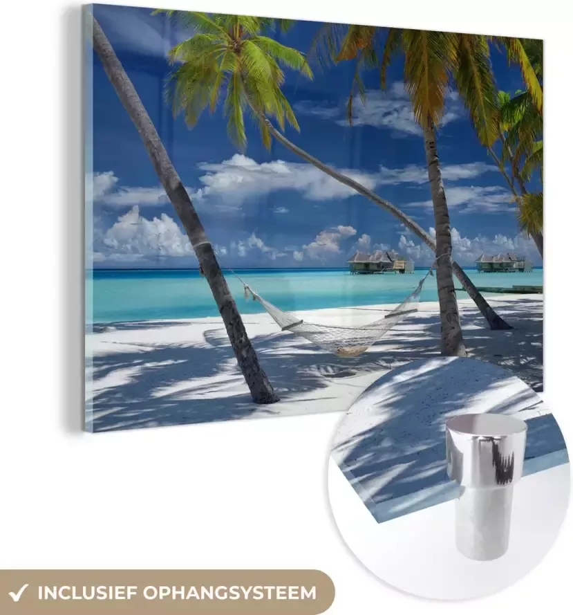 MuchoWow Glasschilderij 90x60 cm Schilderij glas Strand Zomer Hangmat Foto op acrylglas Schilderijen