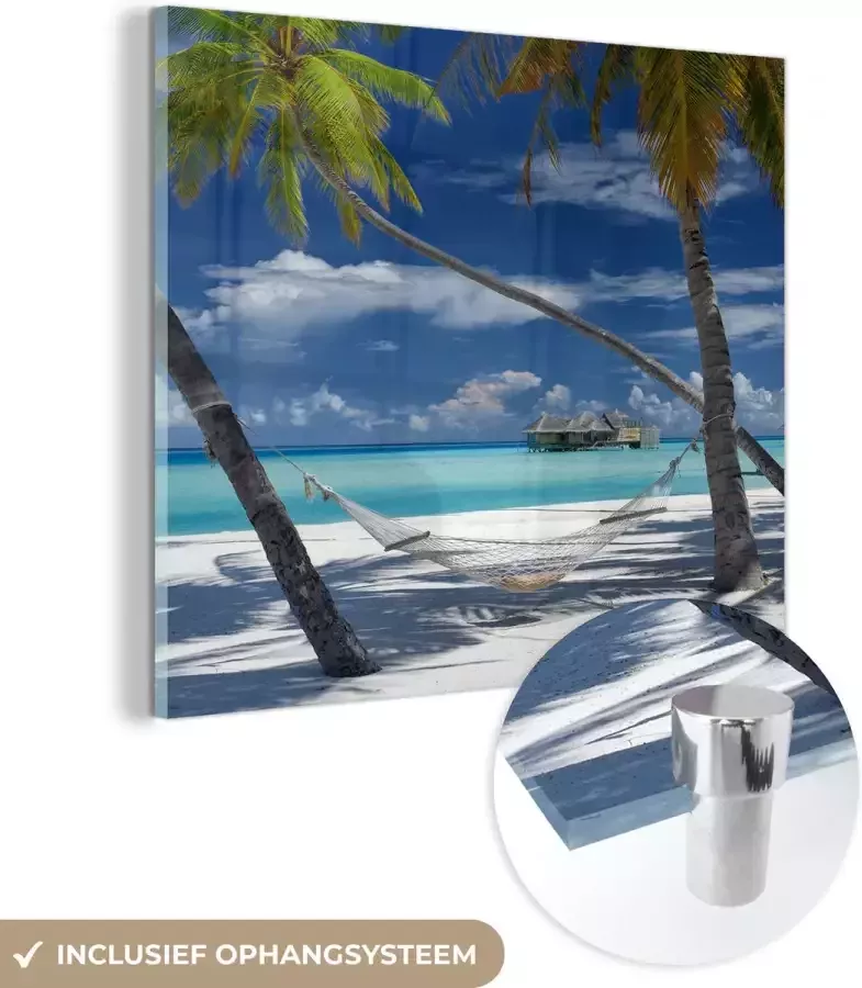 MuchoWow Glasschilderij 90x90 cm Schilderij acrylglas Strand Zomer Hangmat Foto op glas Schilderijen - Foto 2