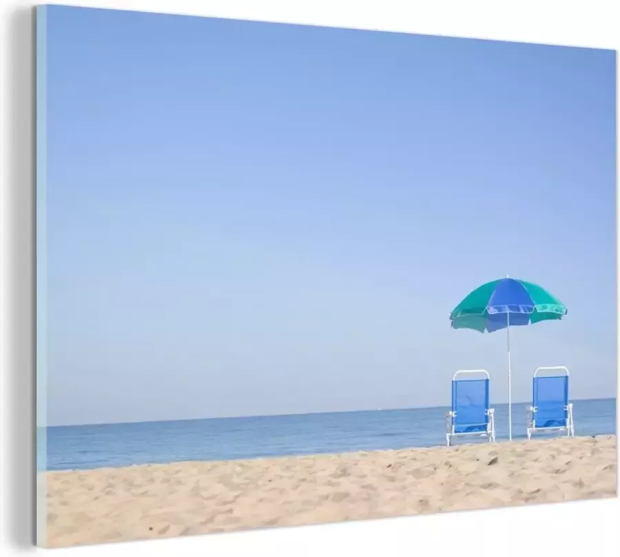 MuchoWow Glasschilderij Strand Zomer Parasol 60x40 cm Acrylglas Schilderijen Foto op Glas