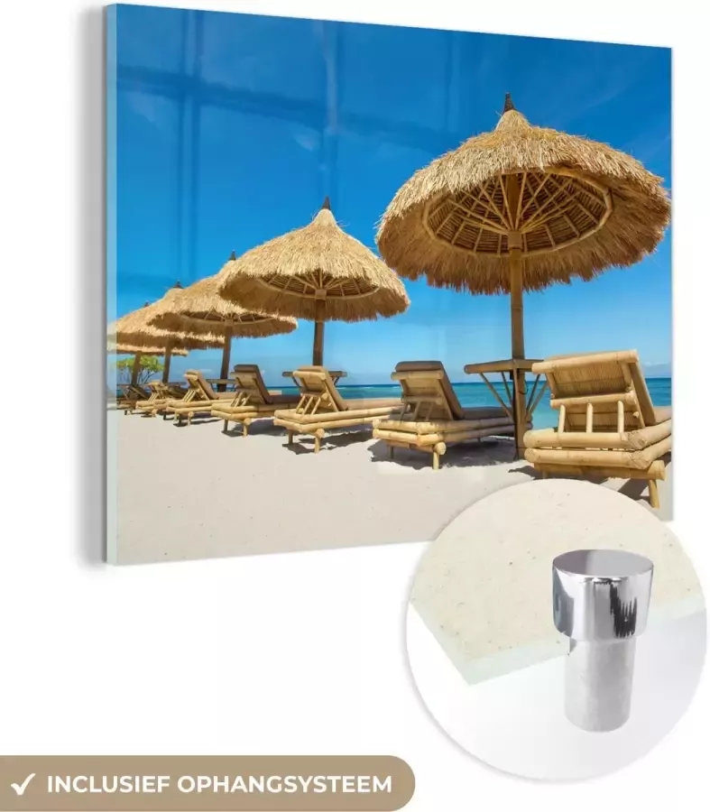 MuchoWow Glasschilderij 120x90 cm Schilderij glas Strandstoel Strand Parasol Zee Zomer Foto op acrylglas Schilderijen - Foto 2