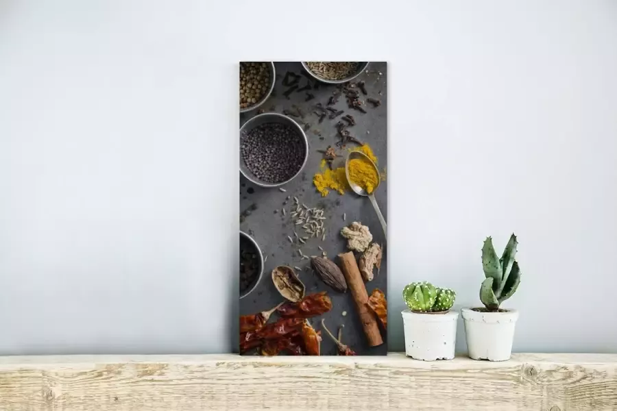 MuchoWow Glasschilderij Tafel gevuld met kruiden 20x40 cm Acrylglas Schilderijen Foto op Glas