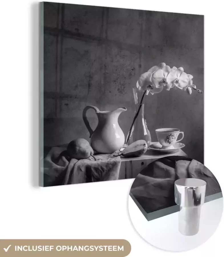 Glasschilderij 50x50 cm Schilderij acrylglas Tafel Stilleven Zwart Wit Foto op glas Muurdecoratie woonkamer Wanddecoratie slaapkamer Schilderijen - Foto 3