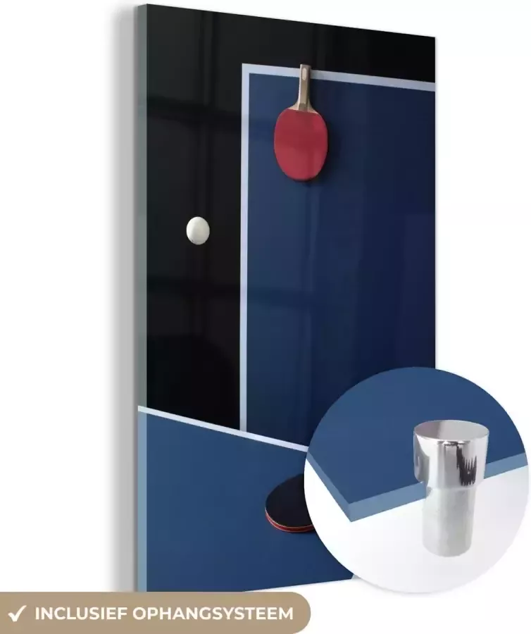 MuchoWow Glasschilderij 40x60 cm Schilderij glas Tafeltennis tafels en een bal in de lucht Foto op acrylglas Schilderijen - Foto 2