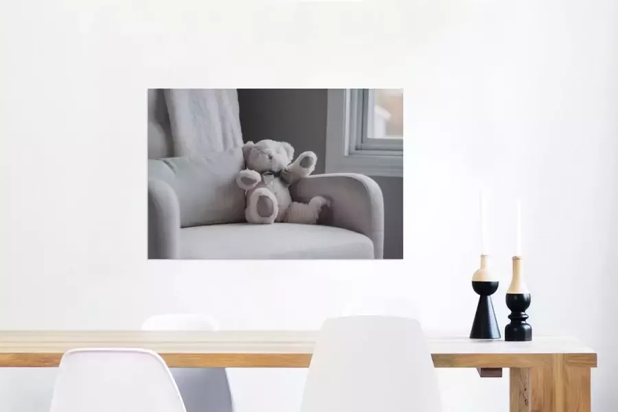 MuchoWow Glasschilderij Teddybeer op een stoel 60x40 cm Acrylglas Schilderijen Foto op Glas