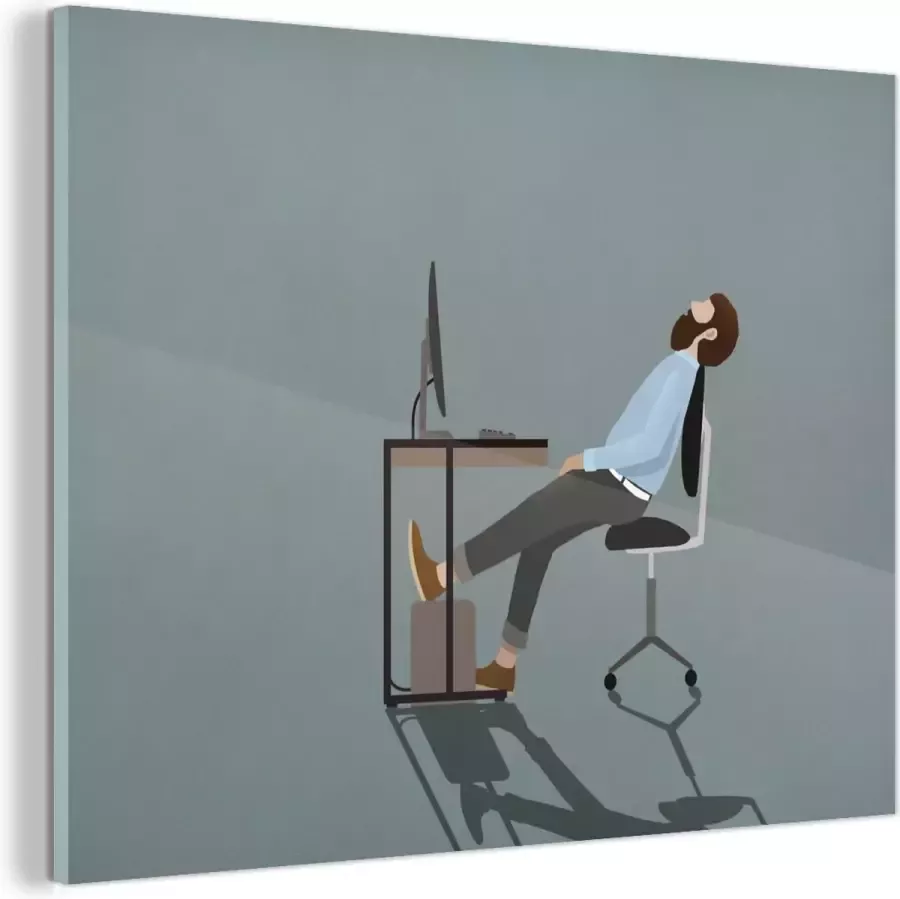 MuchoWow Glasschilderij tekening van een vermoeide man achter zijn bureau 40x30 cm Acrylglas Schilderijen Foto op Glas